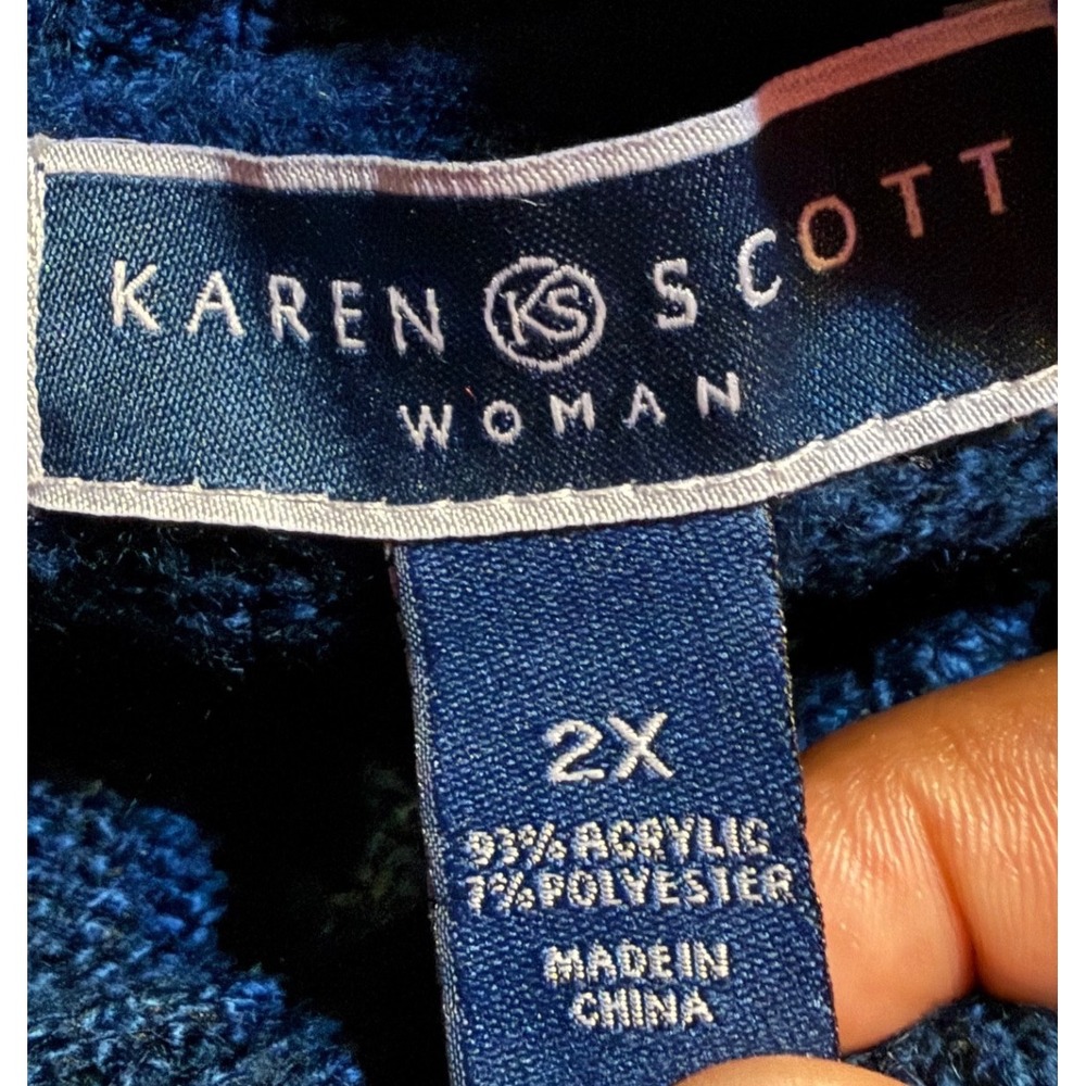Karen Scott Cardigan Women 2X Teal Blue Button Front Textured Knit Pocket - Picture 4 of 8